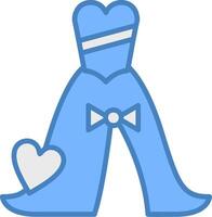 Wedding Dress Line Filled Blue Icon vector
