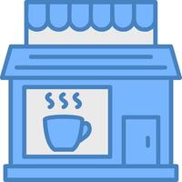 café tienda línea lleno azul icono vector