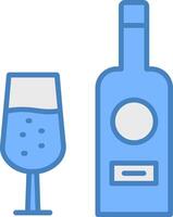 vino botella línea lleno azul icono vector