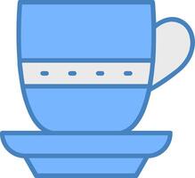 té taza línea lleno azul icono vector