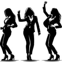 Black and White Illustration of a Woman in Business Suit is dancing and shaking in a Successful Pose vector