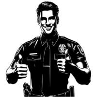 Black and White Illustration of a Police officer who is showing the Thumbs up Sign vector