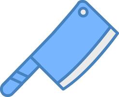 Carnicero cuchillo línea lleno azul icono vector