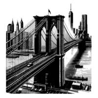 negro y blanco ilustración de brooklyn puente en nuevo York ciudad Manhattan vector