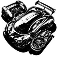 negro y blanco ilustración de un hipercar Deportes coche vector