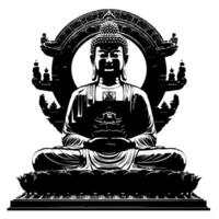 negro y blanco ilustración de un Buda estatua símbolo vector