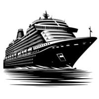 Black and White Illustration of a ocean liner at the sea vector