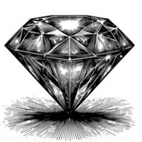 Black and white silhouette of a perfectly cut sparkling solitaire diamond gemstone vector