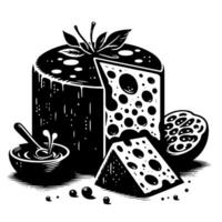 Black and White Illustration of a traditional Swiss Cheese vector