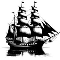 Black and White Illustration of a traditional old sailing ship vector