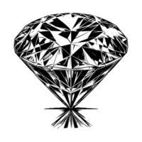 Black and white silhouette of a perfectly cut sparkling solitaire diamond gemstone vector