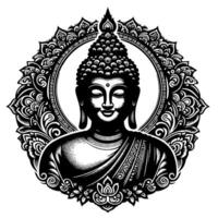 negro y blanco ilustración de un Buda estatua símbolo vector