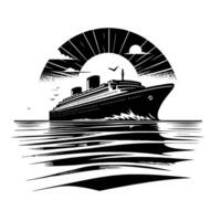 Black and White Illustration of a ocean liner at the sea vector