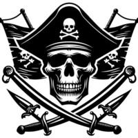 negro y blanco ilustración de pirata símbolo con espadas y sombrero vector