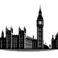 Black and White Illustration of Big Ben Tower in London vector