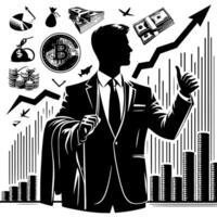 Black and white Illustration of a successful Business Man with Money Cars and Luxus vector