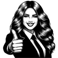 Black and White Illustration of a Woman in Business Suit is showing the Thumbs up Sign vector