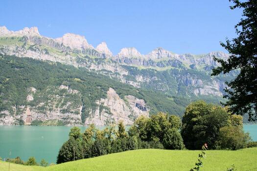 A view of the Austrian Mountains in the summer photo