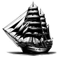 Black and White Illustration of a traditional old sailing ship vector