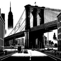 negro y blanco ilustración de brooklyn puente en nuevo York ciudad Manhattan vector