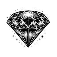 Black and white silhouette of a perfectly cut sparkling solitaire diamond gemstone vector