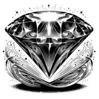 Black and white silhouette of a perfectly cut sparkling solitaire diamond gemstone vector