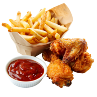 Fries with chicken wings on transparent Background png