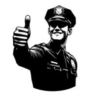 Black and White Illustration of a Police officer who is showing the Thumbs up Sign vector