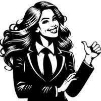 Black and White Illustration of a Woman in Business Suit is dancing and shaking in a Successful Pose vector