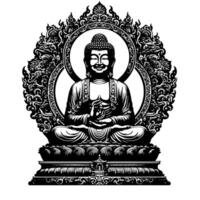 negro y blanco ilustración de un Buda estatua símbolo vector