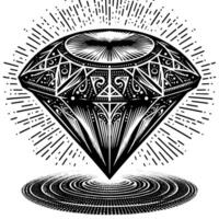 Black and white silhouette of a perfectly cut sparkling solitaire diamond gemstone vector