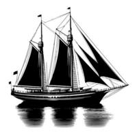 Black and White Illustration of a sailing boat vector