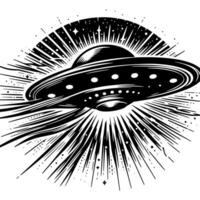 Black and White Illustration of an UFO Flying Saucer vector