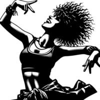 negro y blanco ilustración de un punk mujer es bailando y sacudida en un exitoso actitud vector