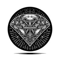 Black and white silhouette of a perfectly cut sparkling solitaire diamond gemstone vector