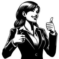 Black and White Illustration of a Woman in Business Suit is showing the Thumbs up Sign vector