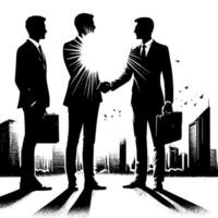 Black and white Illustration of a Handshake bewtween two Business Men in Suits vector