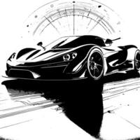 black and white illustration of a Hypercar Sports Car vector