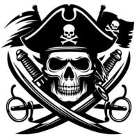 Black and White Illustration of pirate symbol with swords and hat vector