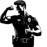 Black and White Illustration of a Police officer who is showing the Thumbs up Sign vector