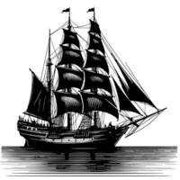 Black and White Illustration of a traditional old sailing ship vector