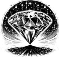 Black and white silhouette of a perfectly cut sparkling solitaire diamond gemstone vector