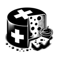 Black and White Illustration of a traditional Swiss Cheese vector