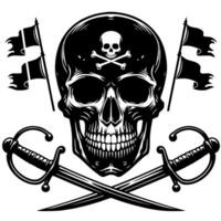 Black and White Illustration of pirate symbol with swords and hat vector