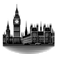 Black and White Illustration of Big Ben Tower in London vector