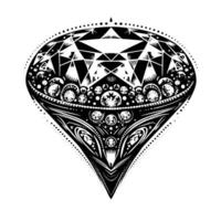 Black and white silhouette of a perfectly cut sparkling solitaire diamond gemstone vector