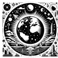 Black and White Illustration of the planet Earth vector