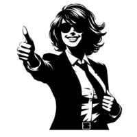 Black and White Illustration of a Woman in Business Suit is showing the Thumbs up Sign vector