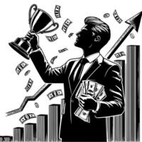 Black and white Illustration of a successful Business Man with Money Cars and Luxus vector