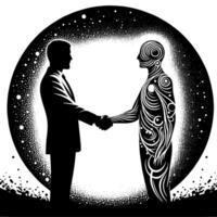 Black and white Illustration of a Handshake bewtween two Business Men in Suits vector